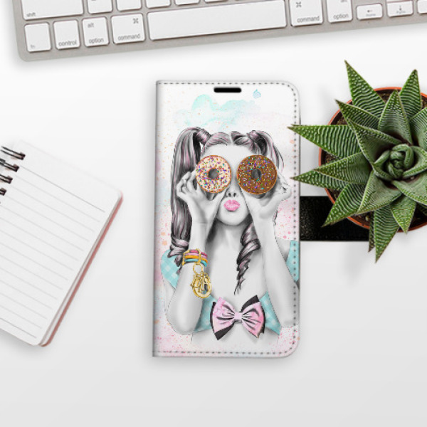 Flip pouzdro iSaprio s kapsičkami na karty - Donut Worry Girl pro mobil Huawei P40 Lite - VÝPRODEJ