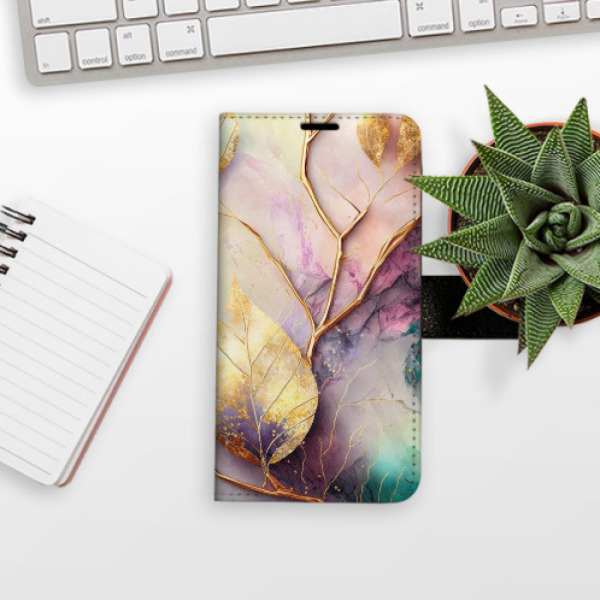 Flip pouzdro iSaprio - Apple iPhone 5 / 5S / SE - Gold Leaves 02 - kapsičky na karty - VÝPRODEJ