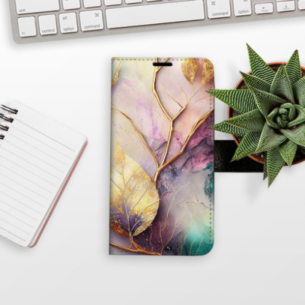 Flip pouzdro iSaprio - Apple iPhone XR - Gold Leaves 02 - kapsičky na karty