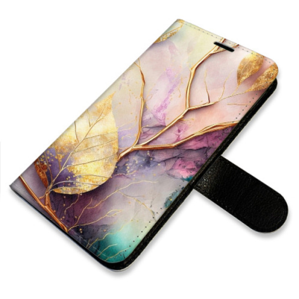 Flip pouzdro iSaprio - Samsung Galaxy A12 / M12 - Gold Leaves 02 - kapsičky na karty