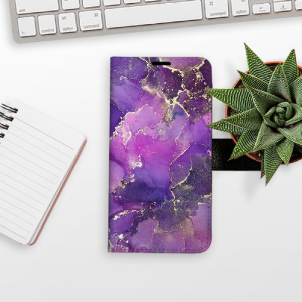 Flip pouzdro iSaprio - Apple iPhone XR - Purple Marble - kapsičky na karty