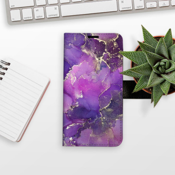 Flip pouzdro iSaprio - Apple iPhone 14 Pro Max - Purple Marble - kapsičky na karty
