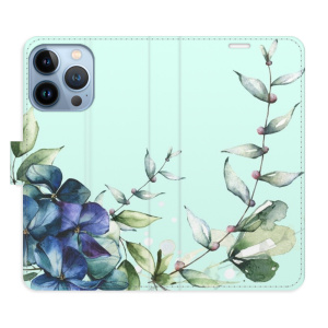 Flip pouzdro iSaprio - Apple iPhone 13 Pro - Blue Flowers - kapsičky na karty