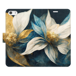 Flip pouzdro iSaprio - Apple iPhone 5 / 5S / SE - Gold Flowers - kapsičky na karty - VÝPRODEJ