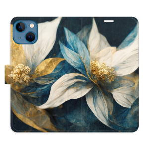 Flip pouzdro iSaprio - Apple iPhone 13 - Gold Flowers - kapsičky na karty