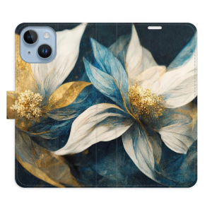 Flip pouzdro iSaprio - Apple iPhone 14 - Gold Flowers - kapsičky na karty