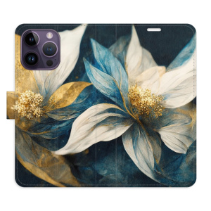 Flip pouzdro iSaprio - Apple iPhone 14 Pro Max - Gold Flowers - kapsičky na karty