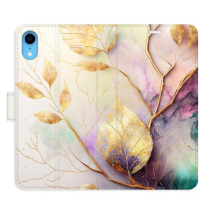 Flip pouzdro iSaprio - Apple iPhone XR - Gold Leaves 02 - kapsičky na karty