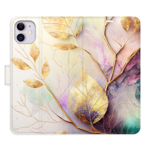 Flip pouzdro iSaprio - Apple iPhone 11 - Gold Leaves 02 - kapsičky na karty