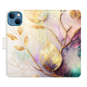 Flip pouzdro iSaprio - Apple iPhone 13 - Gold Leaves 02 - kapsičky na karty