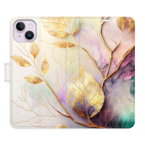 Flip pouzdro iSaprio - Apple iPhone 14 Plus - Gold Leaves 02 - kapsičky na karty