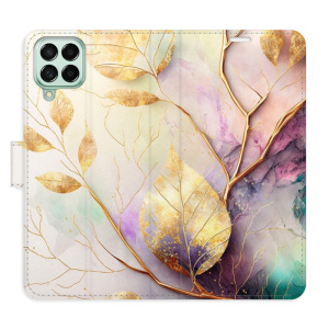 Flip pouzdro iSaprio - Samsung Galaxy M53 5G - Gold Leaves 02 - kapsičky na karty