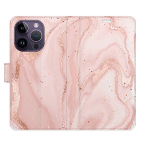 Flip pouzdro iSaprio - Apple iPhone 14 Pro - RoseGold Marble - kapsičky na karty