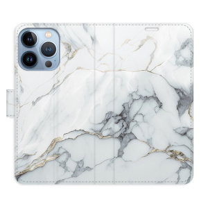Flip pouzdro iSaprio - Apple iPhone 13 Pro - SilverMarble 15 - kapsičky na karty