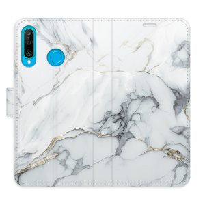 Flip pouzdro iSaprio - Huawei P30 Lite - SilverMarble 15 - kapsičky na karty - VÝPRODEJ