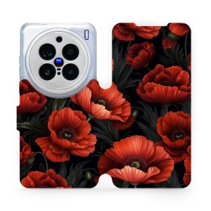 Flipové pouzdro Mobiwear - Vivo X200 Pro - VP45S Temné červené květy