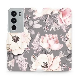 Flipové pouzdro Mobiwear - Realme C71 - MX06S Květy na šedém pozadí
