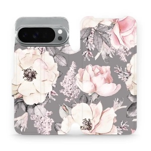 Flipové pouzdro Mobiwear - Google Pixel 10 Pro XL - MX06S Květy na šedém pozadí