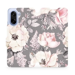 Flipové pouzdro Mobiwear - OnePlus Nord CE5 - MX06S Květy na šedém pozadí