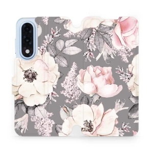 Flipové pouzdro Mobiwear - OnePlus Nord 5 - MX06S Květy na šedém pozadí