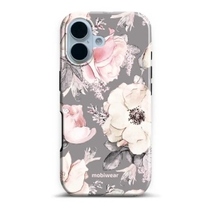 Odolný obal Mobiwear Elite Pro - Apple iPhone 17 - EX06E Květy na šedém pozadí