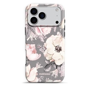 Odolný obal Mobiwear Elite Pro - Apple iPhone 17 Pro Max - EX06E Květy na šedém pozadí