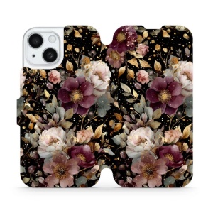 Flipové pouzdro Mobiwear - Apple iPhone 15 - V169S Zlatavé kvítky