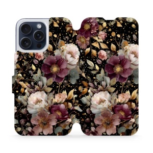 Flipové pouzdro Mobiwear - Apple iPhone 15 Pro Max - V169S Zlatavé kvítky