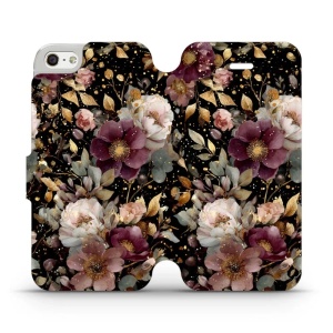 Flipové pouzdro Mobiwear - Apple iPhone 5 / 5S / SE - V169S Zlatavé kvítky