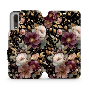 Flipové pouzdro Mobiwear - Huawei P20 - V169S Zlatavé kvítky