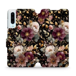 Flipové pouzdro Mobiwear - Huawei P30 - V169S Zlatavé kvítky