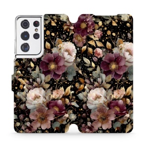 Flipové pouzdro Mobiwear - Samsung Galaxy S21 Ultra - V169S Zlatavé kvítky