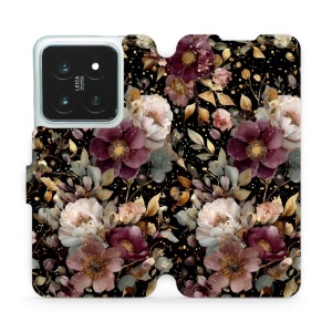 Flipové pouzdro Mobiwear - Xiaomi 14 Pro - V169S Zlatavé kvítky - VÝPRODEJ