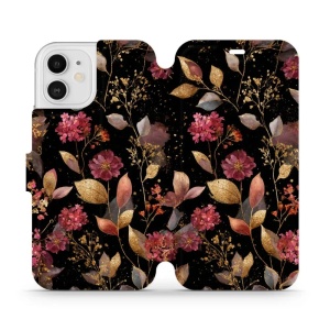 Flipové pouzdro Mobiwear - Apple iPhone 12 - V171S Zlatavé lístky a květy