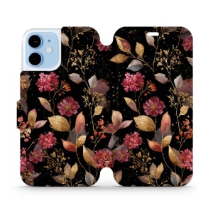 Flipové pouzdro Mobiwear - Apple iPhone 12 mini - V171S Zlatavé lístky a květy