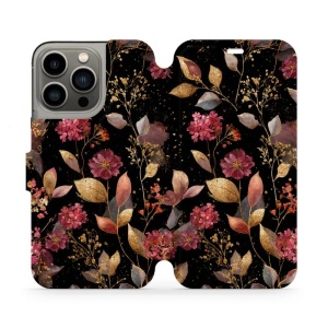 Flipové pouzdro Mobiwear - Apple iPhone 13 Pro - V171S Zlatavé lístky a květy