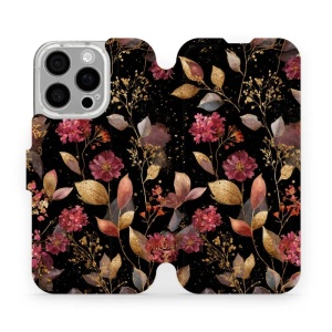 Flipové pouzdro Mobiwear - Apple iPhone 16 Pro - V171S Zlatavé lístky a květy