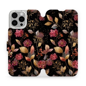 Flipové pouzdro Mobiwear - Apple iPhone 16 Pro Max - V171S Zlatavé lístky a květy