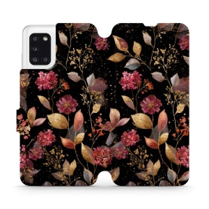 Flipové pouzdro Mobiwear - Samsung Galaxy A31 - V171S Zlatavé lístky a květy