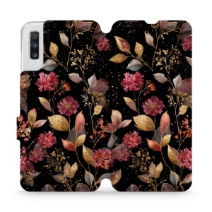 Flipové pouzdro Mobiwear - Samsung Galaxy A70 - V171S Zlatavé lístky a květy