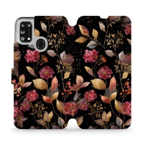 Flipové pouzdro Mobiwear - Samsung Galaxy M21 - V171S Zlatavé lístky a květy
