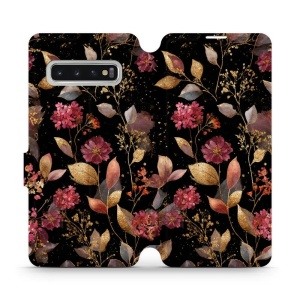 Flipové pouzdro Mobiwear - Samsung Galaxy S10 - V171S Zlatavé lístky a květy
