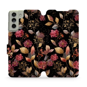 Flipové pouzdro Mobiwear - Samsung Galaxy S21 FE - V171S Zlatavé lístky a květy