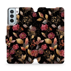 Flipové pouzdro Mobiwear - Samsung Galaxy S21 Plus - V171S Zlatavé lístky a květy