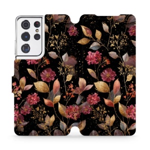 Flipové pouzdro Mobiwear - Samsung Galaxy S21 Ultra - V171S Zlatavé lístky a květy