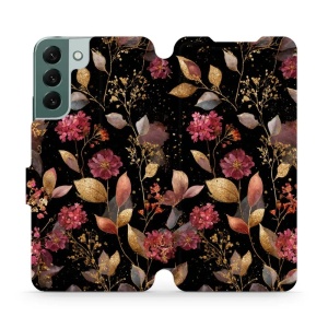 Flipové pouzdro Mobiwear - Samsung Galaxy S22 Plus - V171S Zlatavé lístky a květy