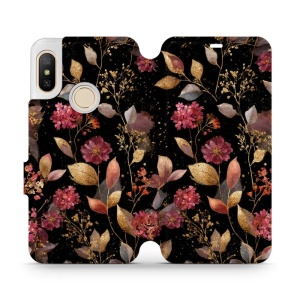 Flipové pouzdro Mobiwear - Xiaomi Mi A2 Lite - V171S Zlatavé lístky a květy