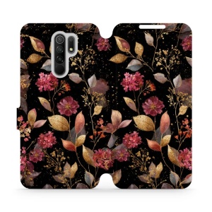 Flipové pouzdro Mobiwear - Xiaomi Redmi 9 - V171S Zlatavé lístky a květy
