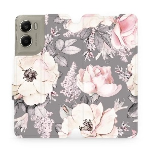 Flipové pouzdro Mobiwear - Motorola Moto G06 Power - MX06S Květy na šedém pozadí