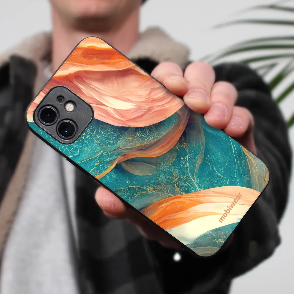 Prémiový lesklý kryt Mobiwear Glossy na mobil Xiaomi Poco F5 - G025G - Azurový a oranžový mramor - VÝPRODEJ